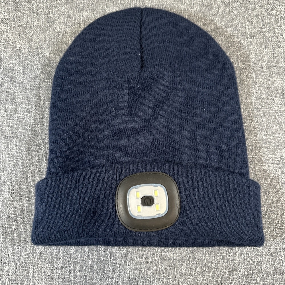 LED Light Up Beanie Hat Navy Blue Rechargeable Headlamp Winter Knit Cap
